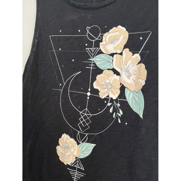Torrid Tank Top 14 Black Floral Slub Active Sporty Hippie Boho Indie Preppy 80s - Picture 2 of 10
